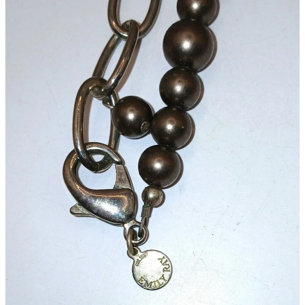 Emily Ray Bronze Tone Beaded Pendant Necklace Antique Gold Tone Signed 17 inches